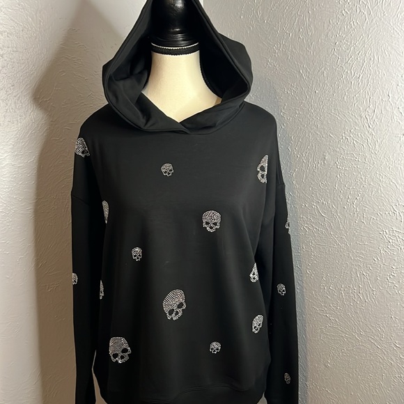 Marled Tops - NWT Black Skull Embellished Hoodie
